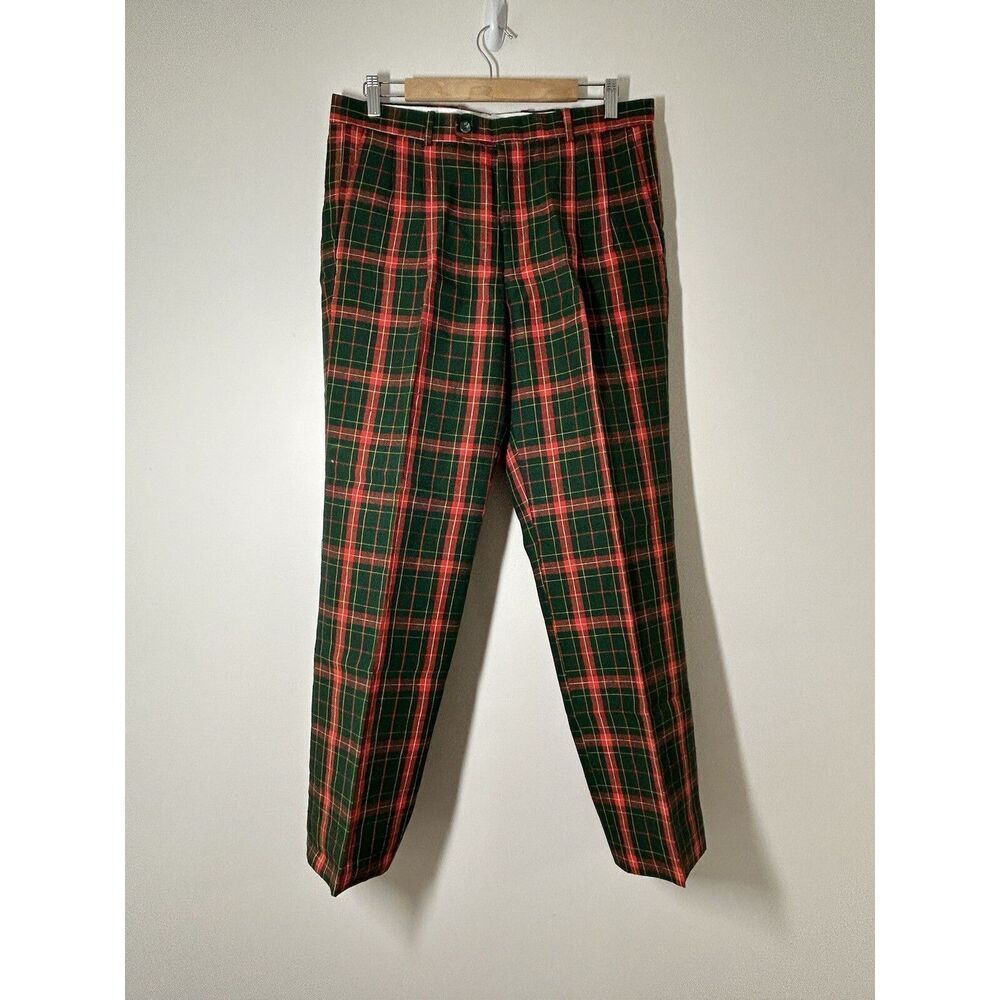 Tattersall LTD Red and Green Plaid Pleated Golf Pants 34 Squire Vintage
